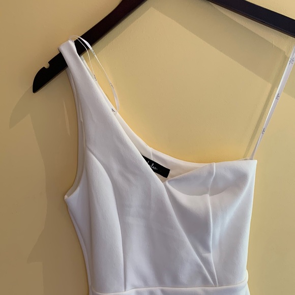 Lulu’s Get Gorgeous White One-Shoulder Faux-Wrap Bodycon Mini Dress - Picture 2 of 4